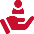 Red icon depicting a person sitting on an open hand, symbolizing support or assistance.